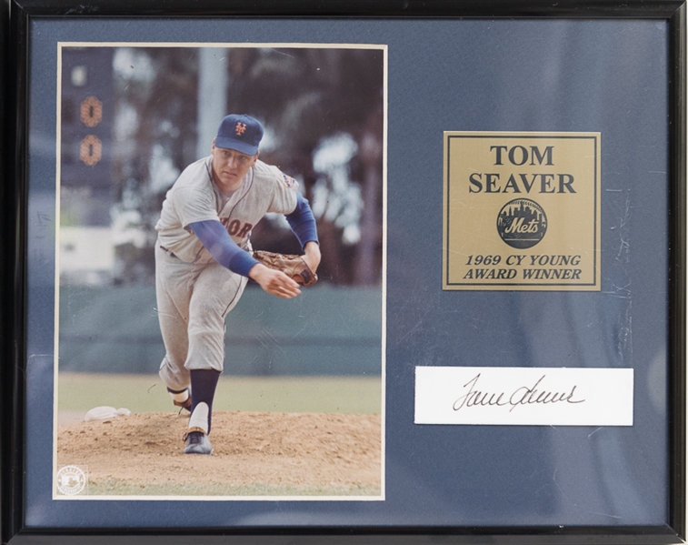 Tom Seaver and Brett Hull Framed Displays with Cut Autographs