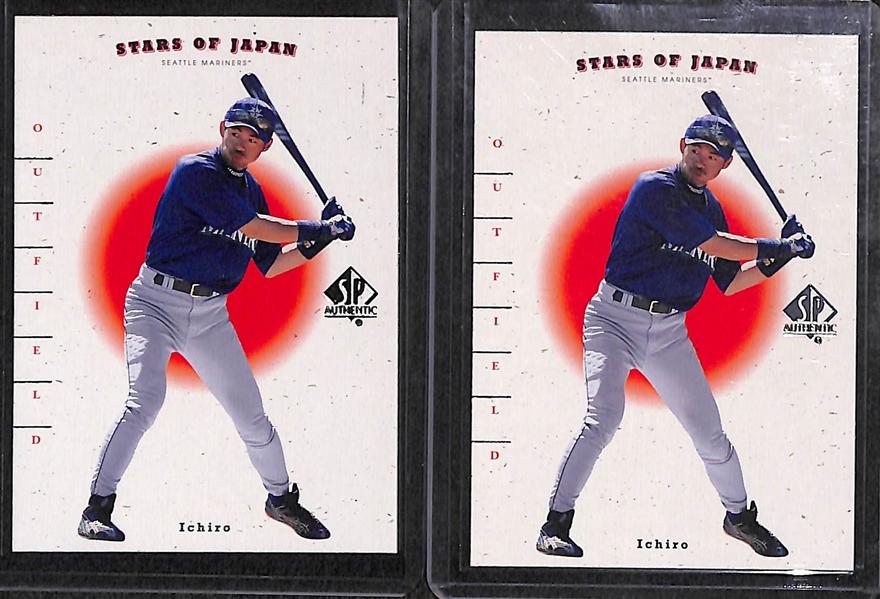 Lot of (8) Ichiro 2001 Rookie Cards - 4 Topps, 2 UD Victory, 2 SP Authentic Stars of Japan
