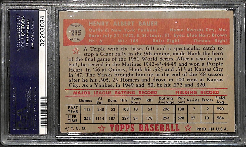 1952 Topps #215 Hank Bauer PSA 8