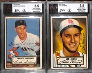 Lot Of 2 Signed 1952 Topps Cards Moss & Diering