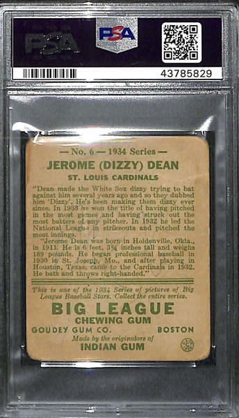 1934 Goudey Dizzy Dean (#6) PSA 1 MK