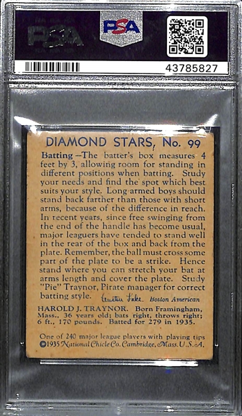 1936 Diamond Stars Pie Traynor (#99) PSA 3