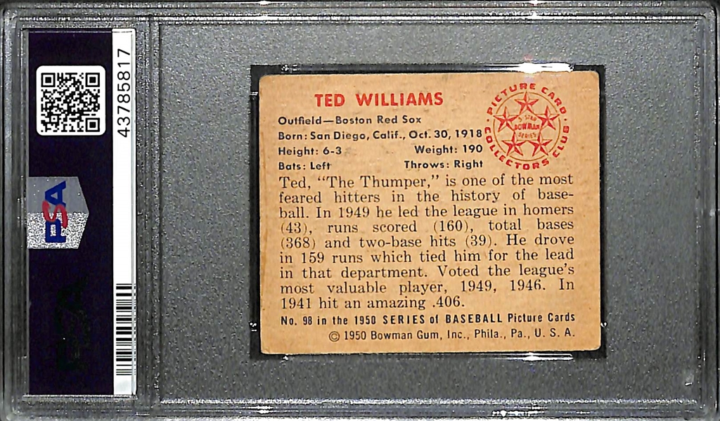 1950 Bowman Ted Williams (#98) PSA 3