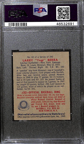 1949 Bowman Yogi Berra (#60) Graded PSA 8