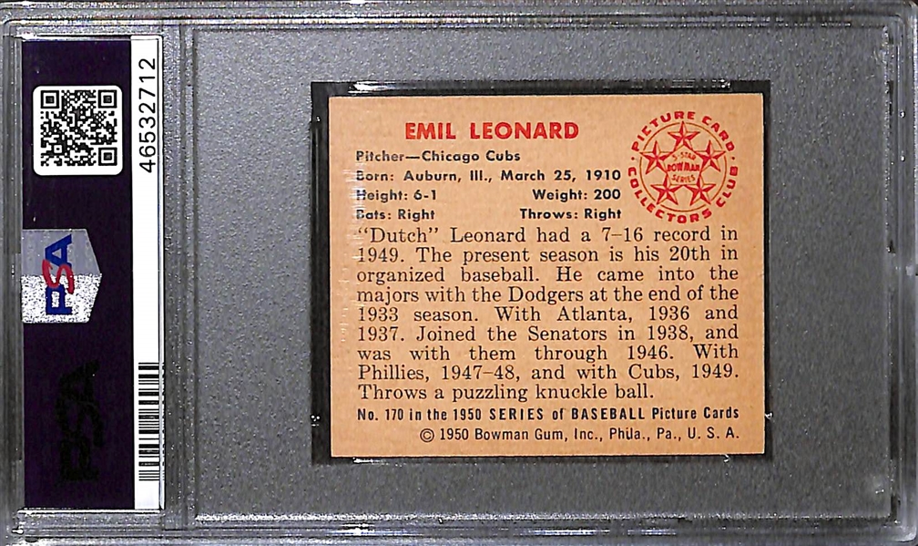 RARE High-Grade 1950 Bowman Emil Leonard (#170) Graded PSA 9 