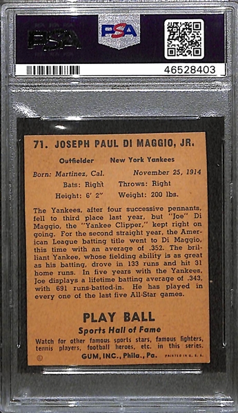1941 Play Ball Joe DiMaggio #71 Graded PSA Authentic/Altered (Trimmed)