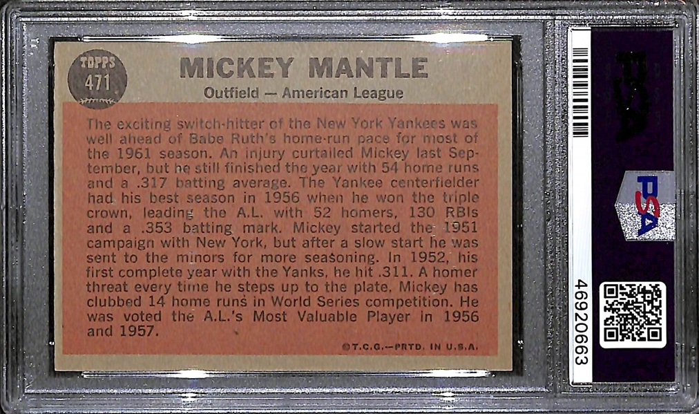 1962 Topps Mickey Mantle All Star #471 Graded PSA 6