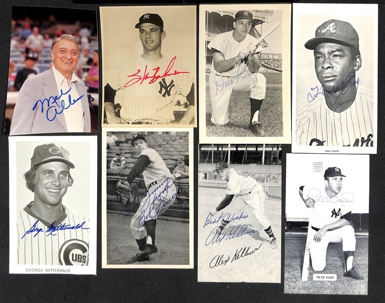 Lot of (20) Autographs Including (3) 1940s Return TTM Envelopes to Uncle Jimmy (Johnny Cooney, Tom Henrich, Bill Posedel) and Mel Allen Photo