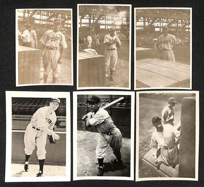 Lot of (6) Yankees & Dodgers Original 1930s-40s Pocket Photos - Pee Wee Reese, G. Selkirk, C. Keller, M. Pearson, D. Walker, D. Camelli 