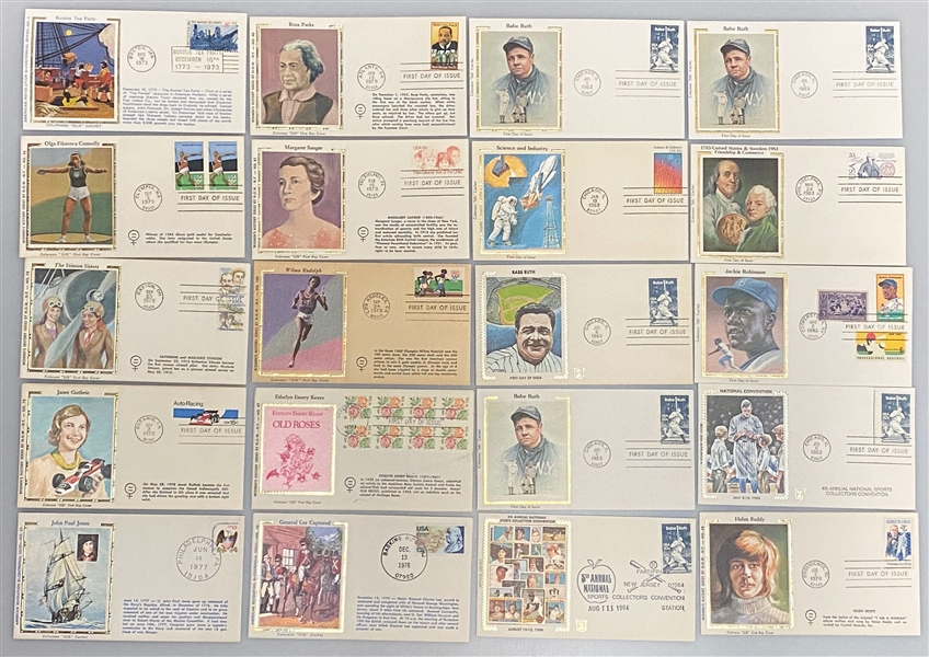 Lot of over (300) 1970s-1983s Silk Image FDCs w. Babe Ruth, Jackie Robinson, & Other Famous People, Events, & Places