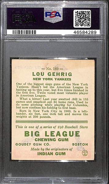 1933 Goudey Lou Gehrig Card (#160) Graded PSA 4
