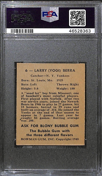 1948 Bowman Yogi Berra #6 Rookie Graded PSA 6