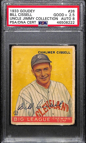 1933 Goudey Chalmer Bill Cissell #26 PSA 2.5 (Autograph Grade 8) - Highest Grade - Pop 1 (Only 2 PSA/DNA Exist - The Other is Authentic) - d. 1949
