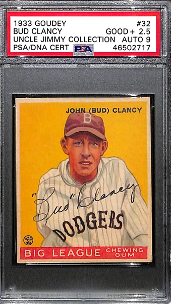 1933 Goudey Bud Clancy #32 PSA 2.5 (Autograph Grade 9) - Highest Grade (Pop 1) - Only 2 Exist (Other One is Authentic)