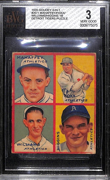 1935 Goudey 4-in-1 #1B Jimmy Foxx, Mahaffey, Higgins, Williams Graded Beckett BVG 3