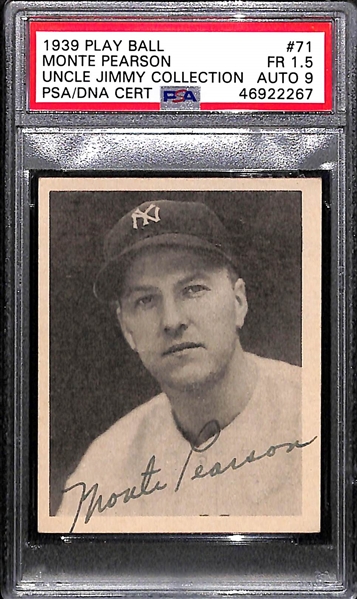 RARE 1/1 1939 Play Ball Monte Pearson #71 PSA 1.5 (Autograph Grade 9) - ONLY ONE PSA Example EXISTS!