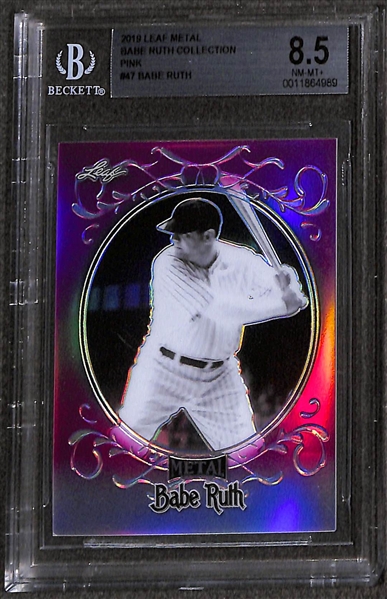Lot of (3) 2019 Leaf Metal Babe Ruth #ed and Graded Cards - Purple (#21/25) BGS 8.5, Pink (#18/20) BGS 8.5, and Purple Wave (#6/20) BGS 8