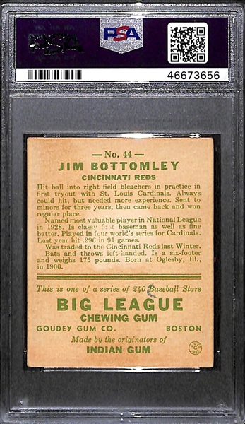 1933 Goudey Jim Bottomley #44 PSA 2.5 (Autograph Grade 9) - Only 7 PSA/DNA Exist w. Only 3 Graded Higher! (d. 1959) 