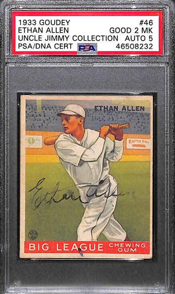 1933 Goudey Ethan Allen #46 PSA 2 MK (Autograph Grade 5) - Only 13 PSA/DNA Exist w. Only 1 Graded Higher! (d. 1993)
