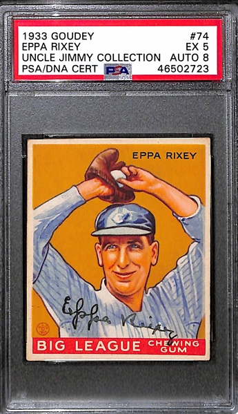 1933 Goudy Eppa Rixey #74 PSA 5 (Autograph Grade 8) - Pop 1 - Highest Grade of Only 3 PSA Examples - (d. 1963)