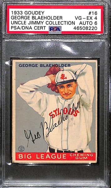 1933 Goudey George Blaeholder #16 PSA 4 (Autograph Grade 6) - Pop 1 - Highest Grade of Only 5 PSA Examples - (d. 1947)