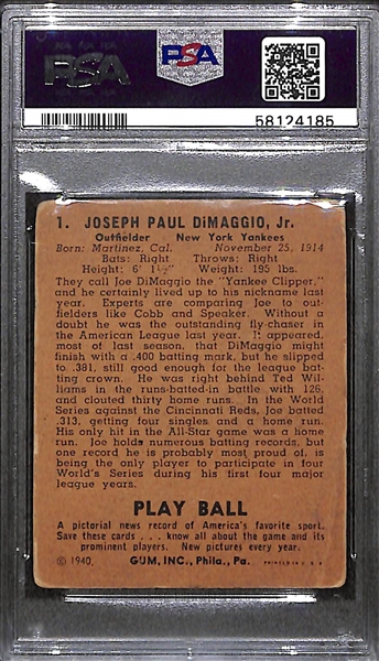 1940 Play Ball Joe DiMaggio #1 Graded PSA 1.5
