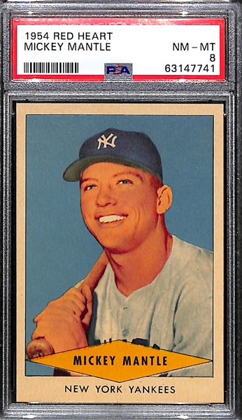 Pack-Fresh 1954 Red Heart Mickey Mantle Graded PSA 8 NM-MT