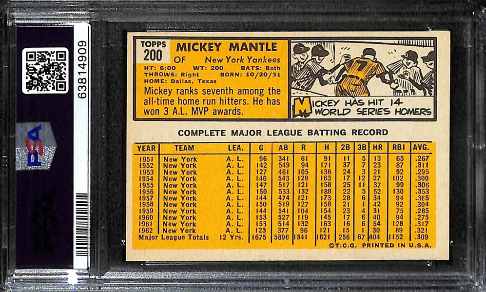 1963 Topps Mickey Mantle #200 Graded PSA 5 EX