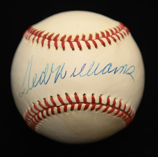 Traced/Enhanced Ted Williams Signed Rawlings Official American League Baseball  - JSA LOA