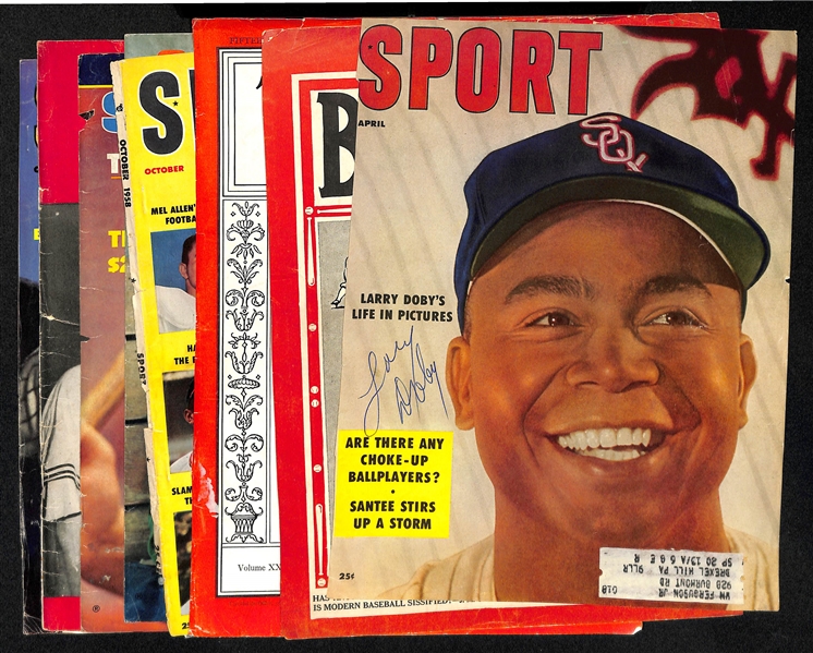 Lot of (10) Autographed Baseball Magazine Covers w. Larry Doby, Bob Feller, Leo Durocher, and More (JSA Auction Letter)
