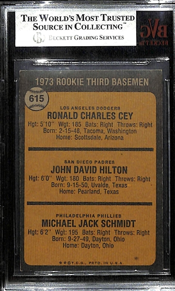 1973 Topps Mike Schmidt #615 Rookie Card (w. Ron Cey) Graded Beckett BVG 6.5 EX-MT+ (Nice Centering!)