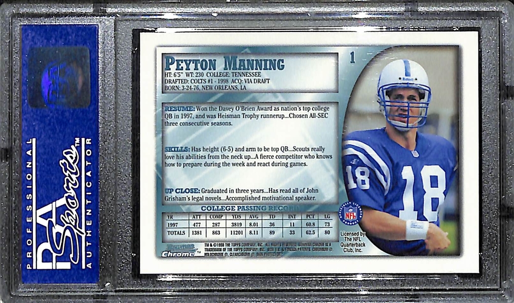 1998 Bowman Chrome #1 Peyton Manning Rookie Card Graded PSA 9