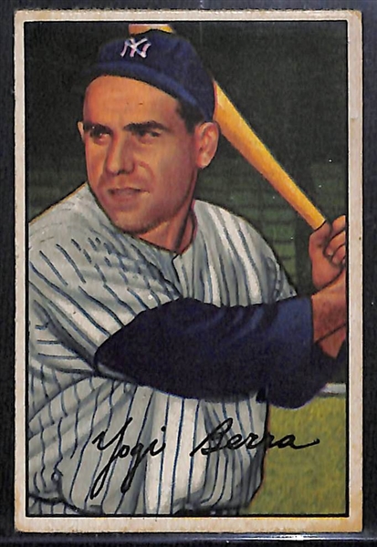 Lot of (2) 1952 Bowman Baseball Cards w. Yogi Berra and Roy Campanella