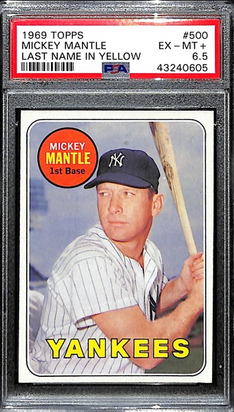 1969 Topps Mickey Mantle #500 (Last Name in Yellow) Graded PSA 6.5 EX-MT+ 