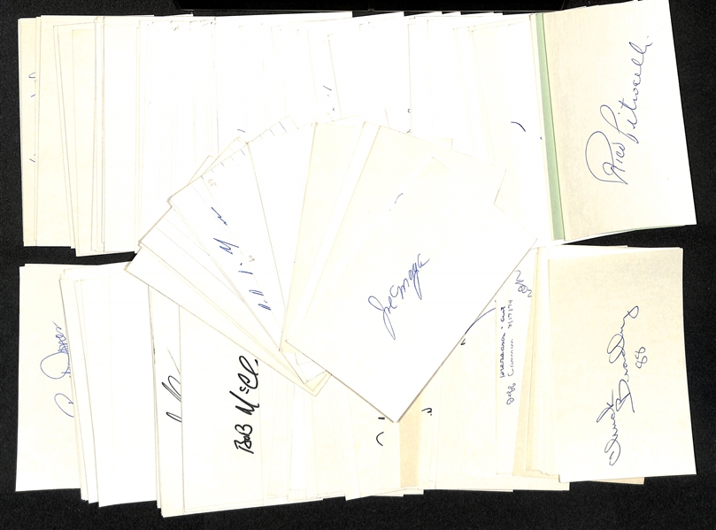 Lot of (175+) Baseball Autographed Index Cards w. Enos Slaughter, Preacher Roe, Pee Wee Reese, Willie McCovey, Joe Morgan, and Others (JSA Auction Letter)