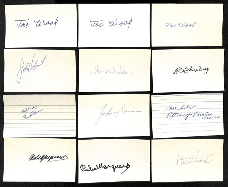 Lot of (150+) Baseball Autographed Index Cards w. Phil Rizzuto, Warren Spahn, Ford Frick, Danny Thompson and Others (JSA Auction Letter)