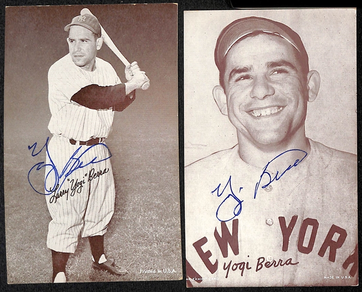 (8) Signed New York Yankees Exhibit Cards w. (2) Berra, Ford, Dickey, Howard, Rizzuto, Lopat and Skowron (JSA Auction Letter) 