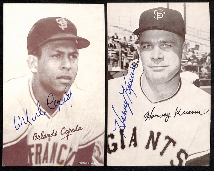 (11) Autographed Baseball Exhibit Cards w. Feller, Cepeda, Kuenn, Doer and Others (JSA Auction Letter)