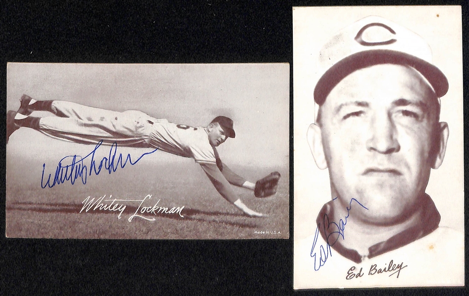 (15) Autographed Baseball Exhibit Cards w. Feller, Kluzewski, Sauer, Pinson, and Others (JSA Auction Letter)