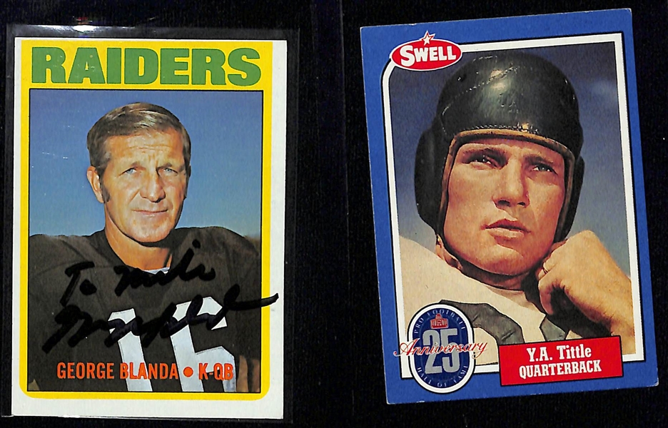 Lot of (34) Football Cards w. (5) Autographed Cards Inc. George Blanda, Y.A. Tittle, Steve Largent, and Others (JSA Auction Letter)