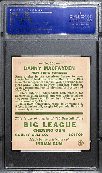 1933 Goudey Danny MacFayden # 156 Graded PSA 7