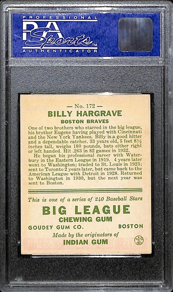 1933 Goudey Billy Hargrave # 172 Graded PSA 7