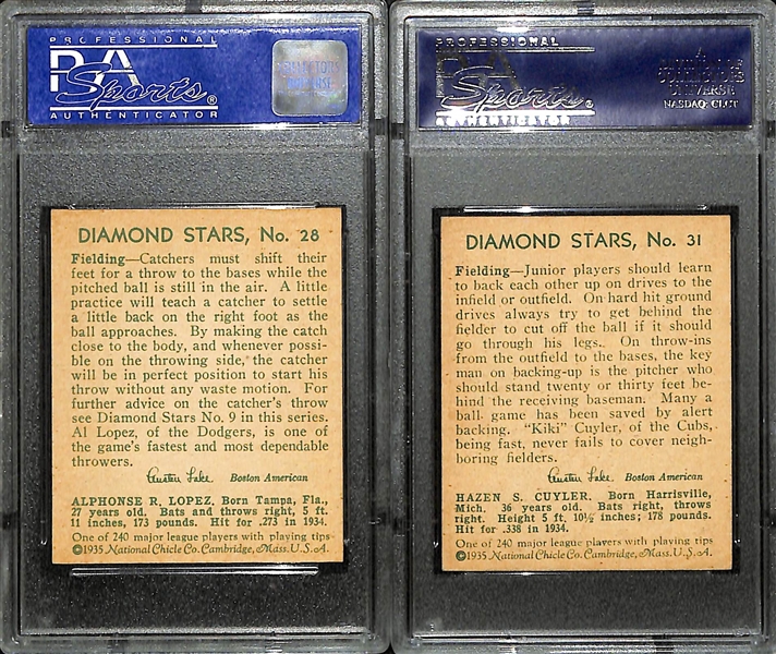 1935 Diamond Stars Al Lopez # 28 PSA 9 (OC) & Kiki Cuyler # 31 PSA 6