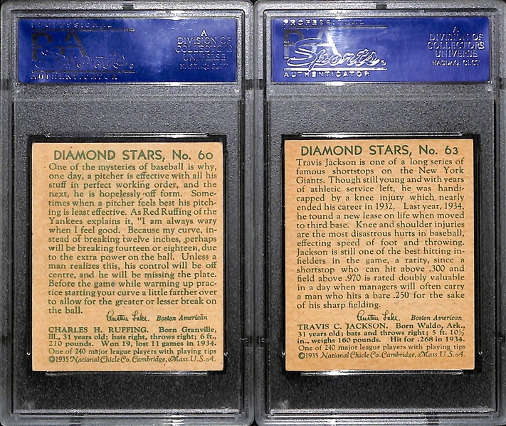 1935 Diamond Stars Red Ruffing # 60 PSA 6 and Stonewall Jackson # 63 PSA 6