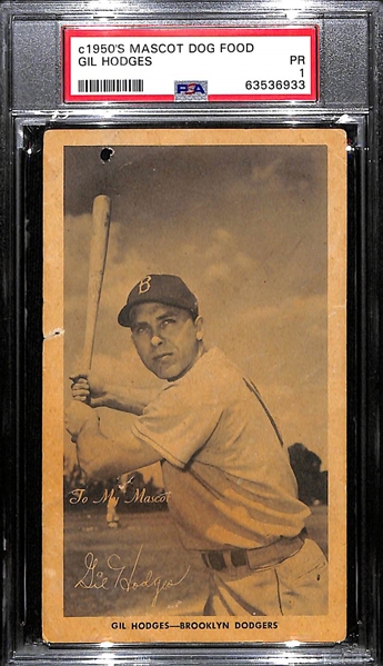 c. 1950s Mascot Dog Food Card Gil Hodges PSA 1 (Only the 3rd Known Example)