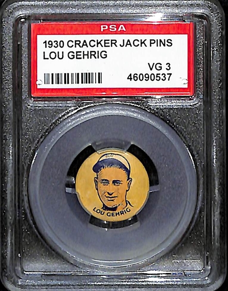 1930 Cracker Jack Pins Lou Gehrig Graded PSA 3