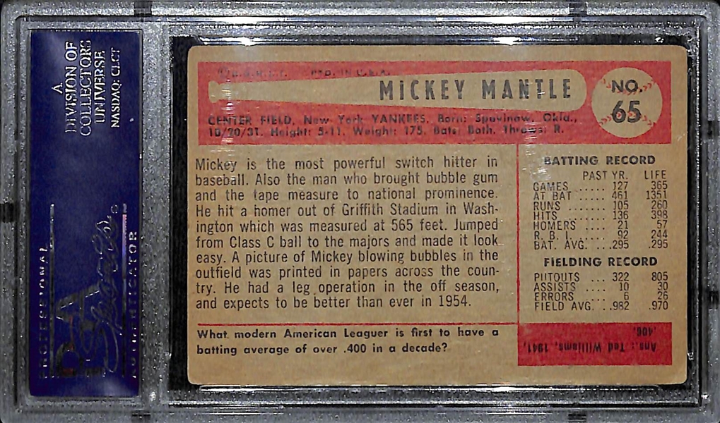 1954 Bowman Mickey Mantle #65 Graded PSA 2