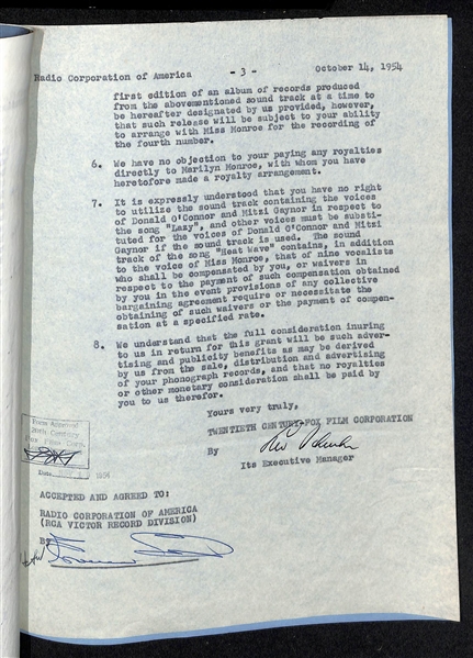 Marilyn Monroe Contract for There's No Business Like Show Business