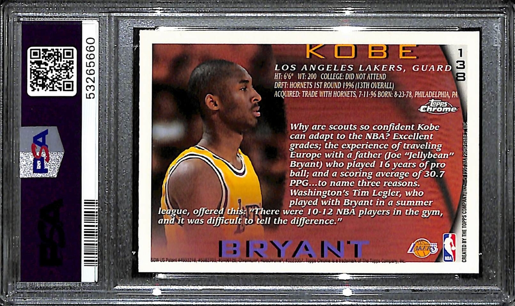 1996 Topps Chrome Kobe Bryant #138 Graded PSA 8 NM-MT!  Iconic Rookie Card!