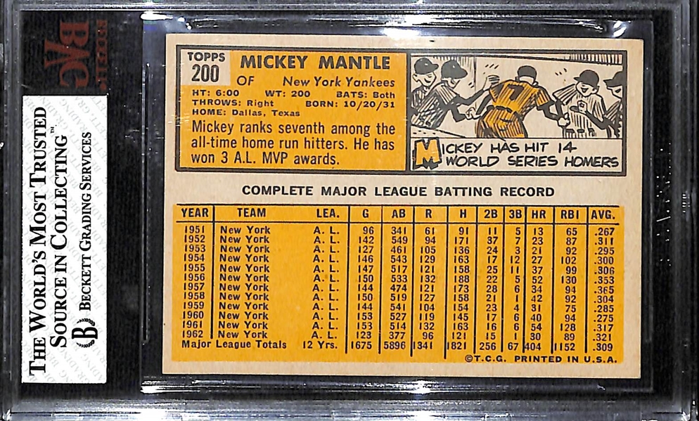 1963 Topps Mickey Mantle #200 Graded Beckett BVG 7 (NM - Looks Pack Fresh!)